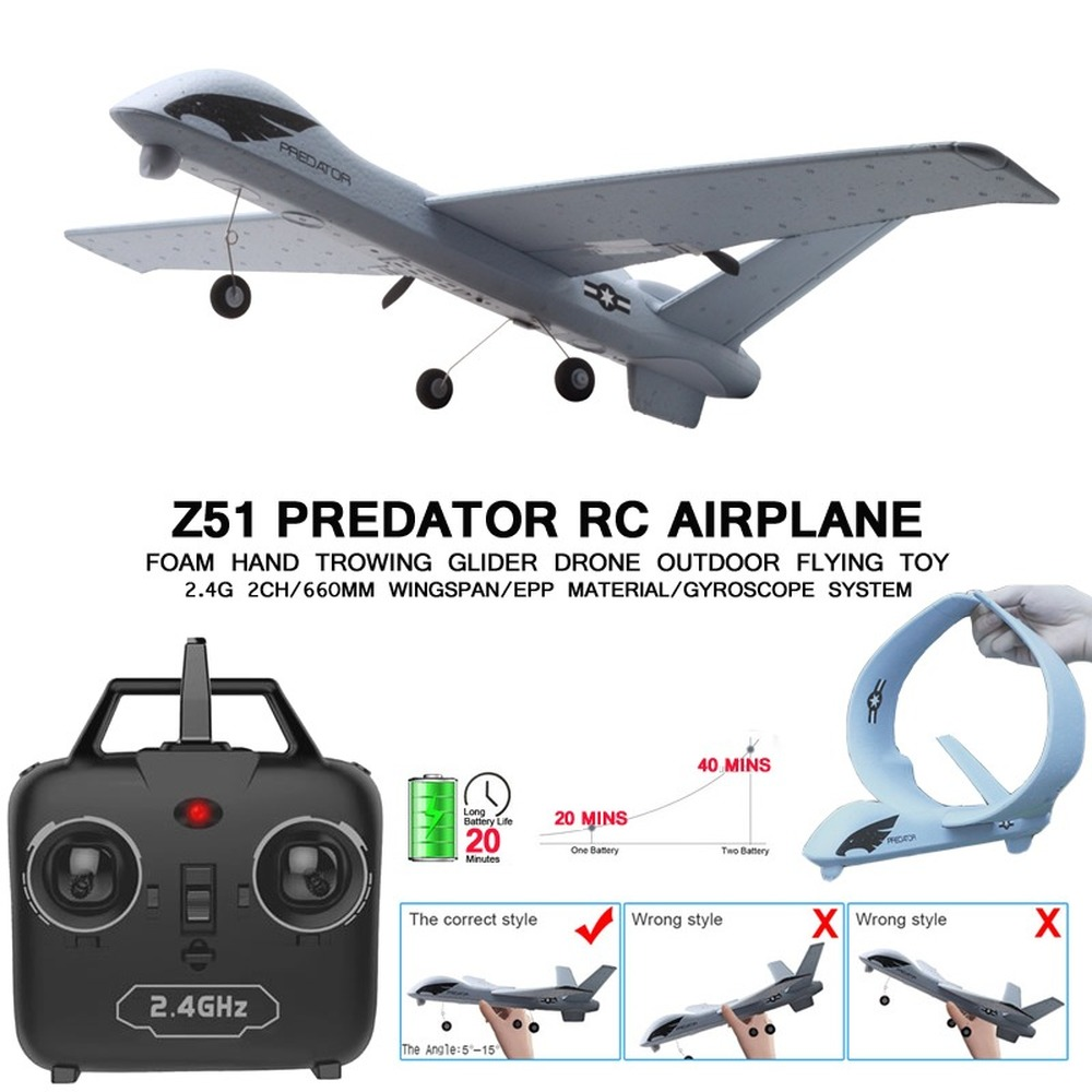 RC Foam Plane 2.4G Radio Control Glider Toy with LED Remote Control Hand Throwing Wingspan Kids RC Jet Airplane Toy for Children