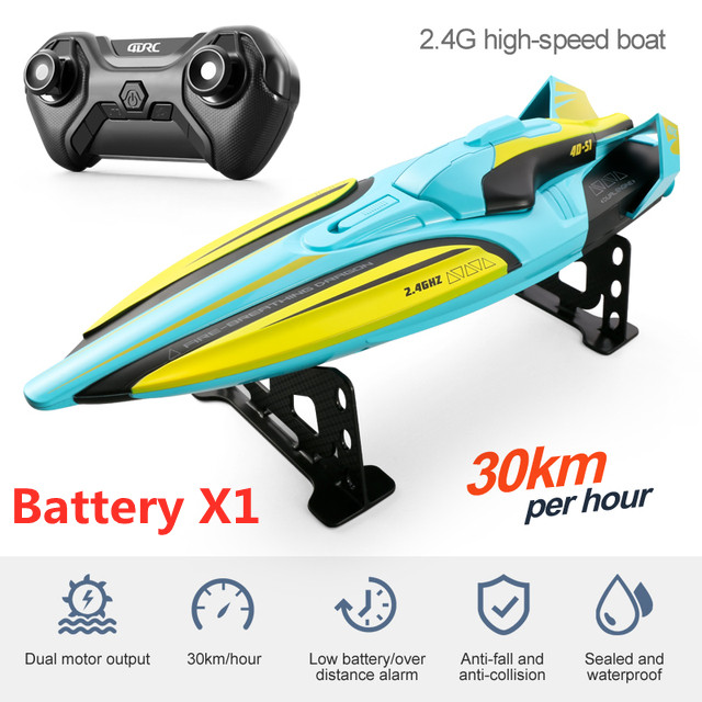 2.4Ghz Speedboat 4CH Remote Control high speed Boat 30km/H Dual Motors Rechargeable Sealed Waterproof Anti-Collision airship toyType:white