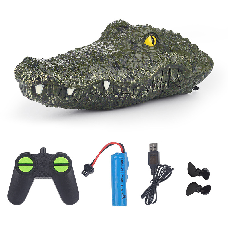 2.4G RC Boat Toy Remote Control Crocodile Head Model Speed Boat  Drive Waterfowl Protect Pool Toys For Children Kids Boys AdultsType:Green