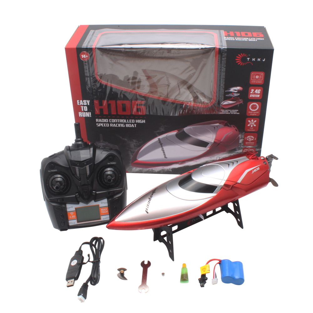 RC Ship 28km/h H106 Red Speedboat High Speed RC Boat 2.4GHz 4 Channel With LCD Screen Racing Remote Control Boat Toys Gift