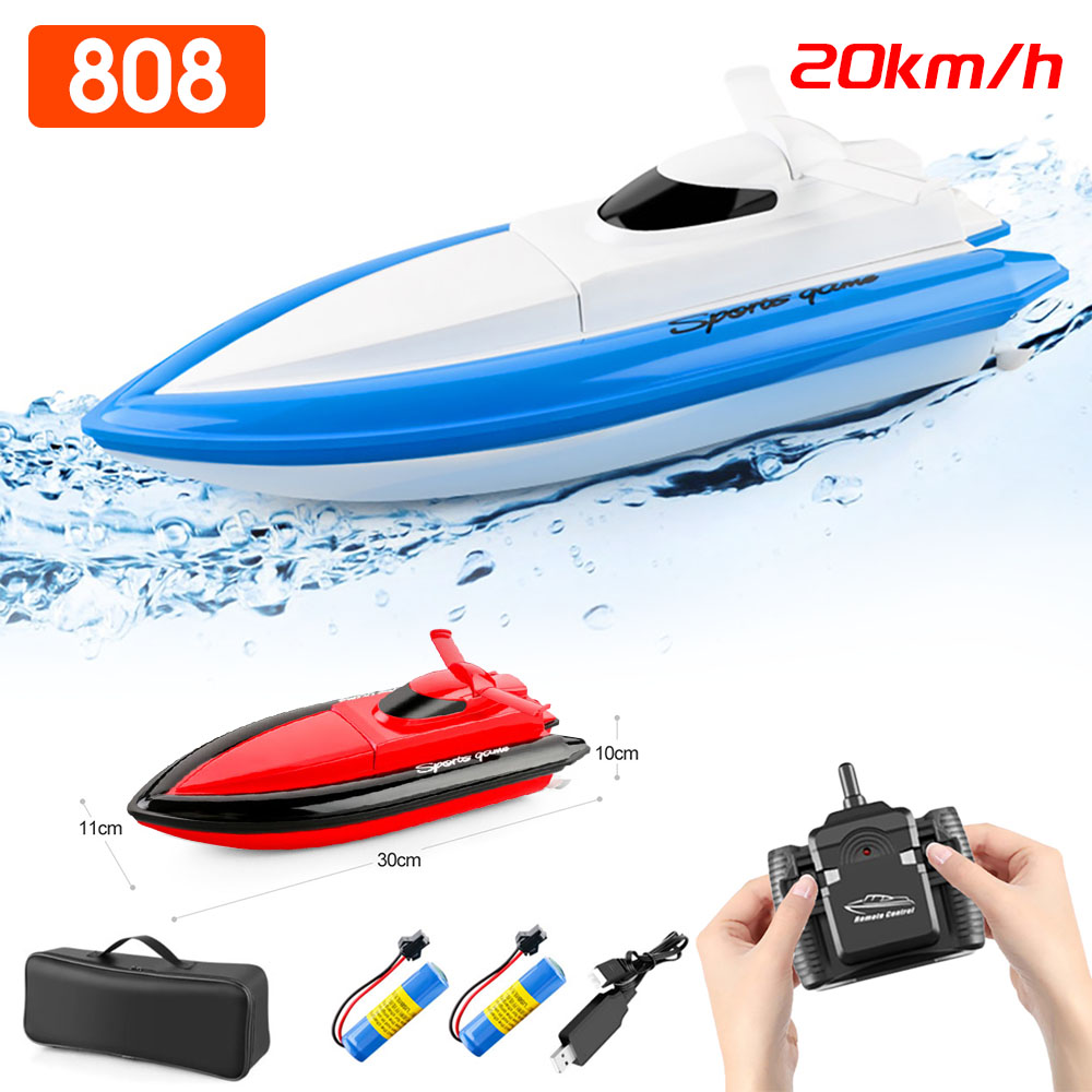 20km/h RC Boat 3.7V Battery 2.4G 4CH Electric Remote Control Speedboat Model Toy Waterproof Rechargeable Batteries for Kids Gift