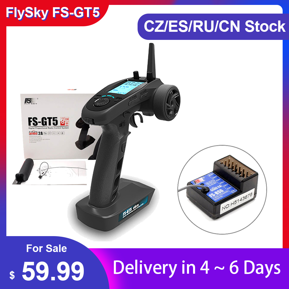 FlySky FS-GT5 2.4G 6CH AFHDS RC Transmitter Can Store 20 Models Remote Controller With  FS-BS6 Receiver for RC Car Boat
