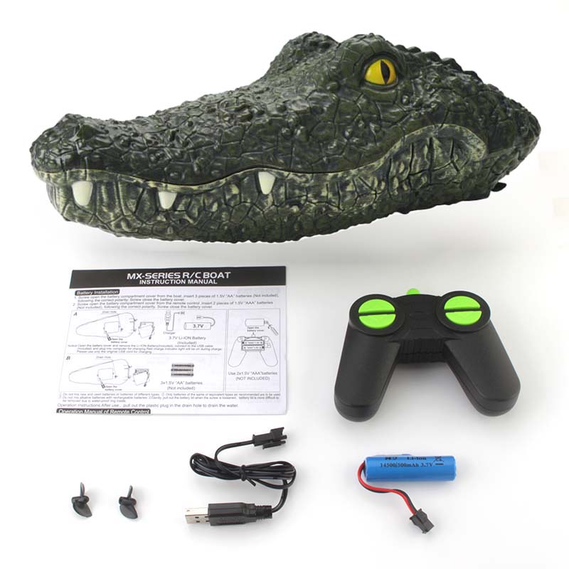 Crocodile Boat 2.4GHz RC 4Channel Alligator Vivid Head Simulation Prank Fun Scary Toy for Adult Swimming Pool Party Lake Camping