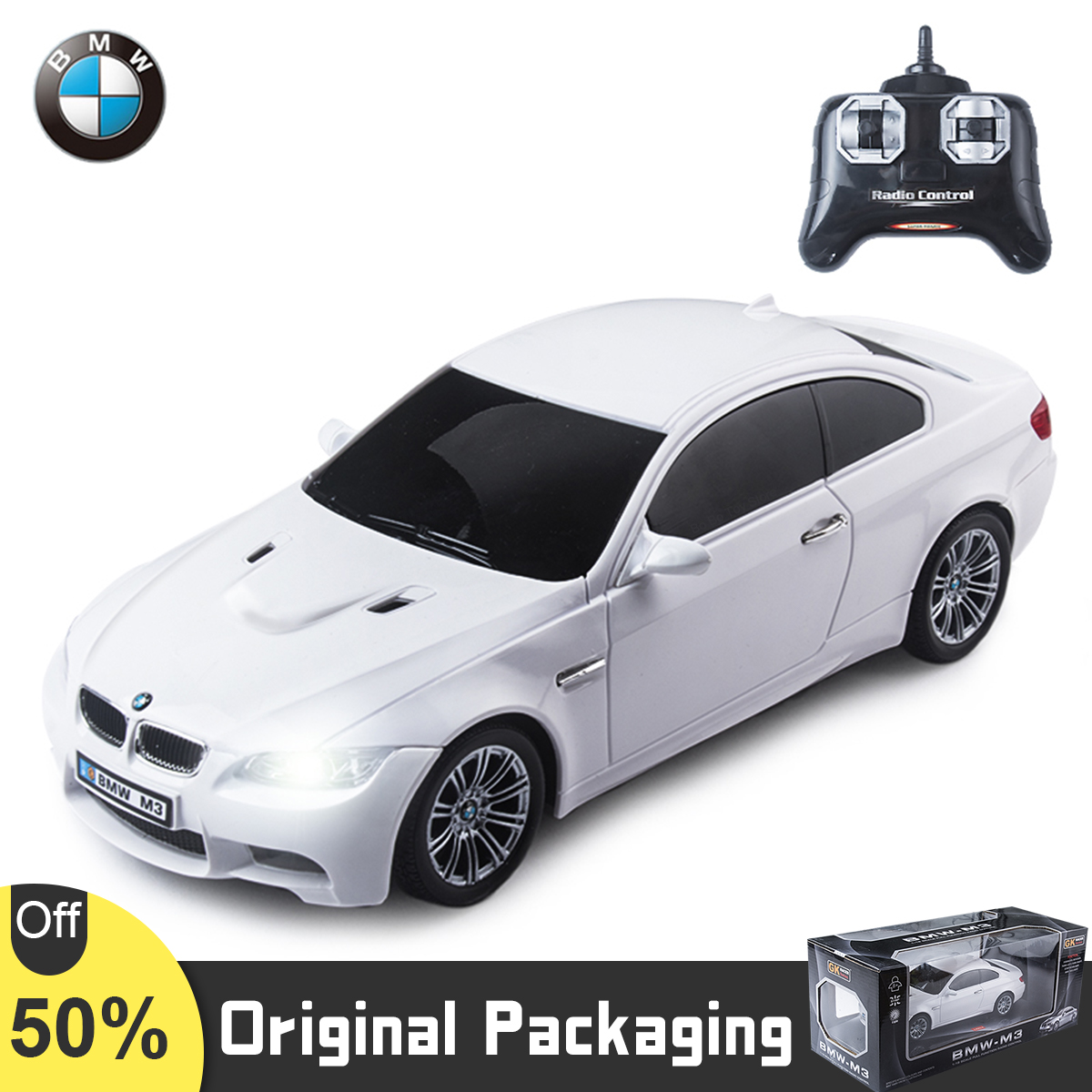 1:24 BMW M3 Channels RC Car with Led Light 2.4G Remote Control Drift Vehicle Racing Sports Car Model Toys Kids Collection Gifts