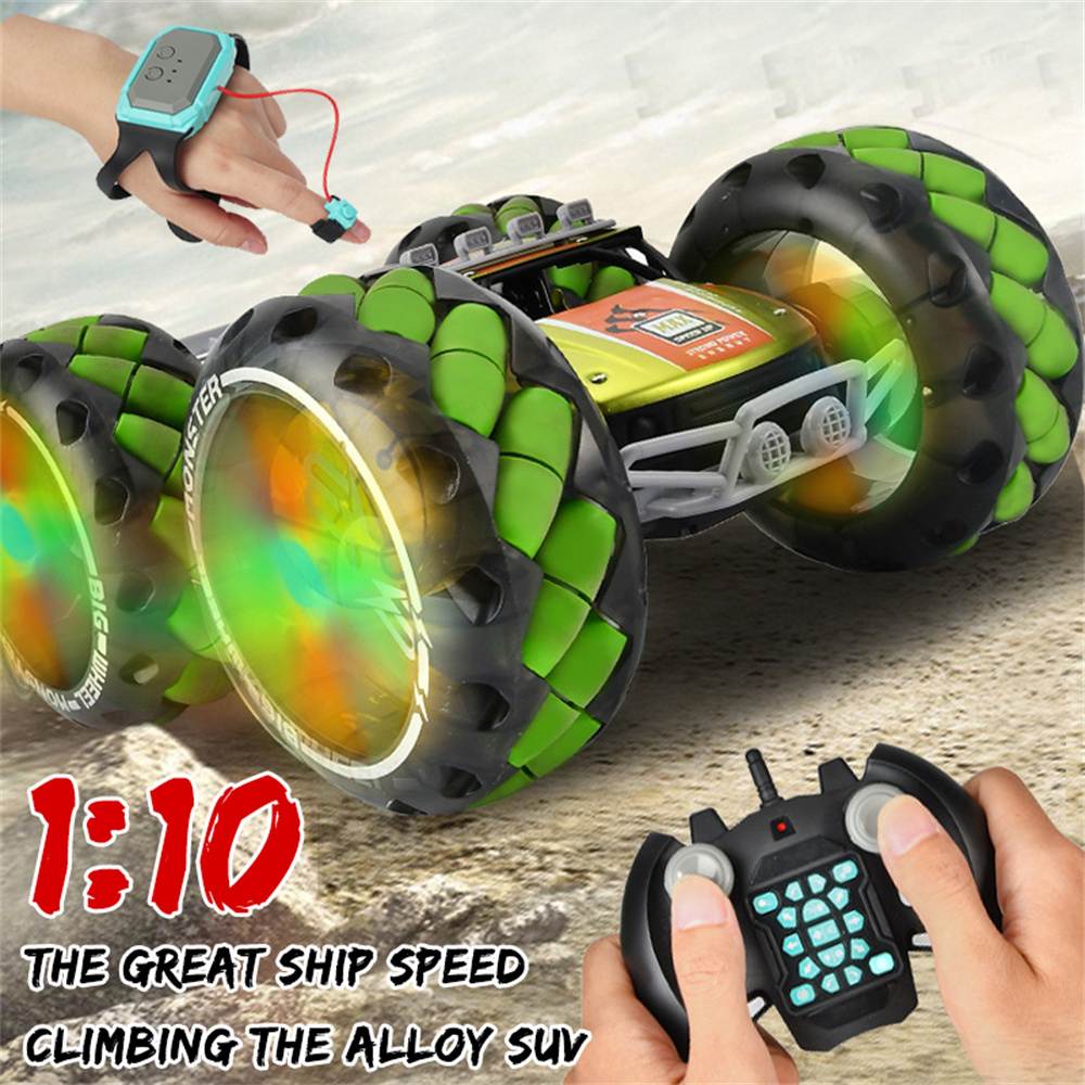 1/10 RC Stunt Car Gesture Sensing Remote Control Car with 14CM Big Wheels  LED Lights Off-Road Vehicle Toys for Children