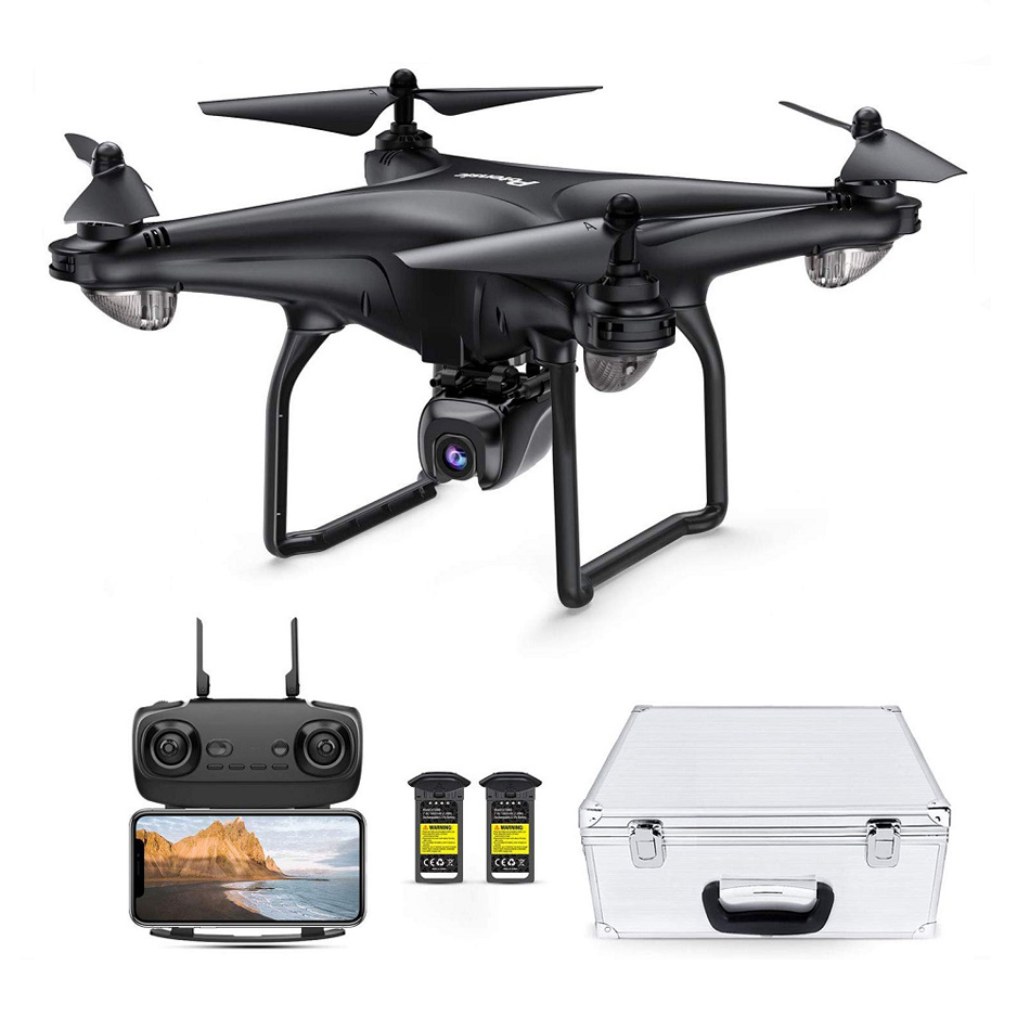 Potensic GPS Drone with 1080P HD Camera FPV Live Video for Adults and Kids RC Quadcopter Carrying Case 2 Batteries Easy to UseOrigin:China,Type:Black