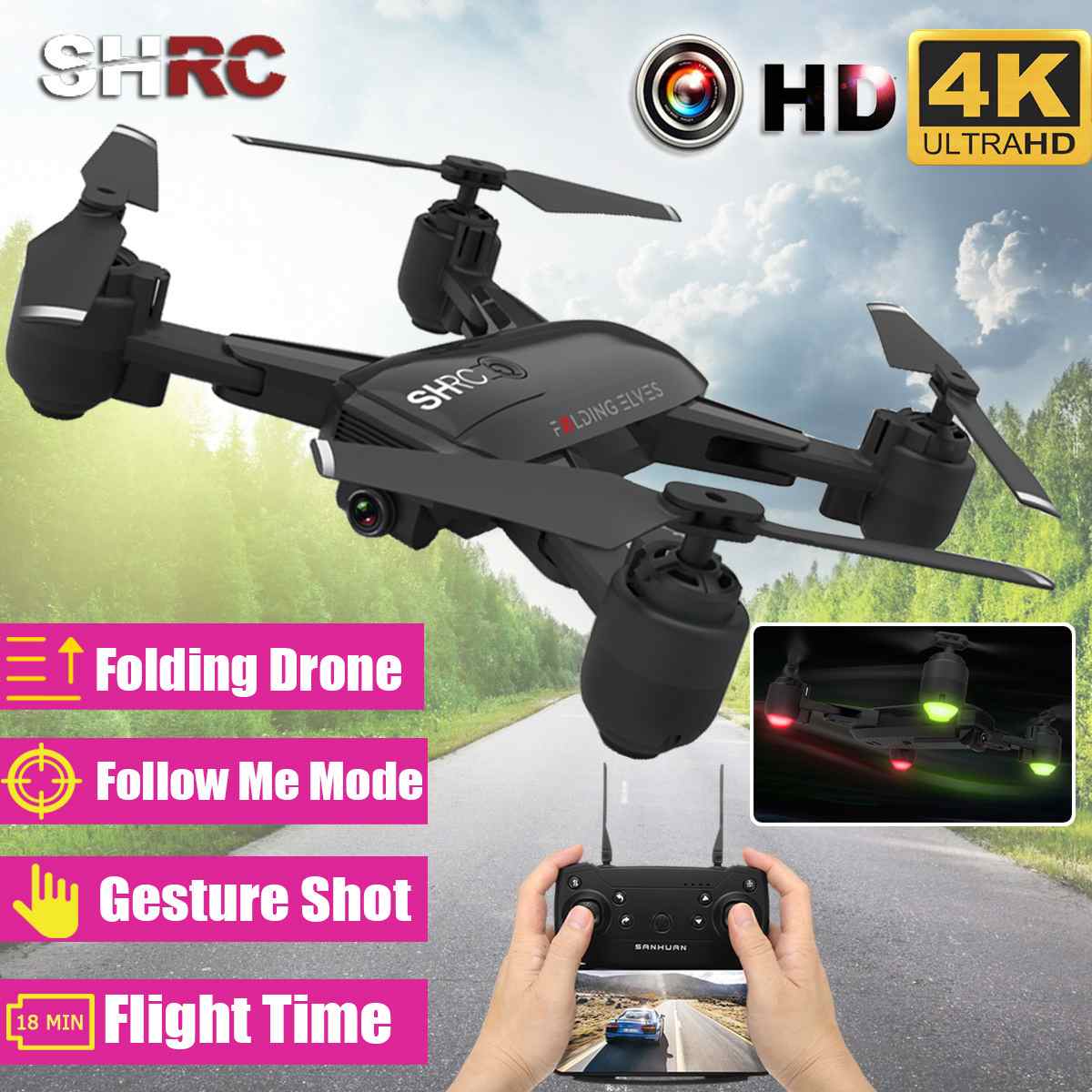 Big Sale Foldable FPV Drone RC Quadcopter with 4K 1080P HD Camera Gesture Shot High Hold Mode Foldable Dron Toy RC Helicopters