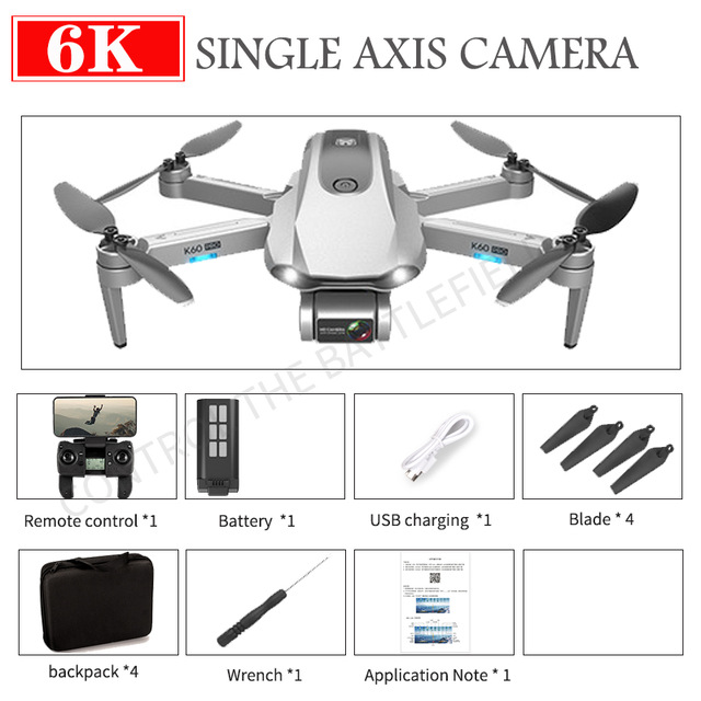Drone K60 Pro GPS 6K 5G HD Camera System Two Axis Gimbal Camera Brushless Motor Drones Stabilier Distance 1.2km Flight 30 MinType:white