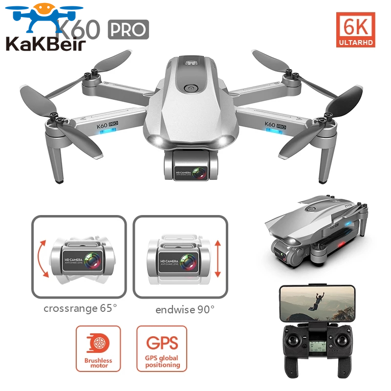 Drone K60 Pro GPS 6K 5G HD Camera System Two Axis Gimbal Camera Brushless Motor Drones Stabilier Distance 1.2km Flight 30 Min