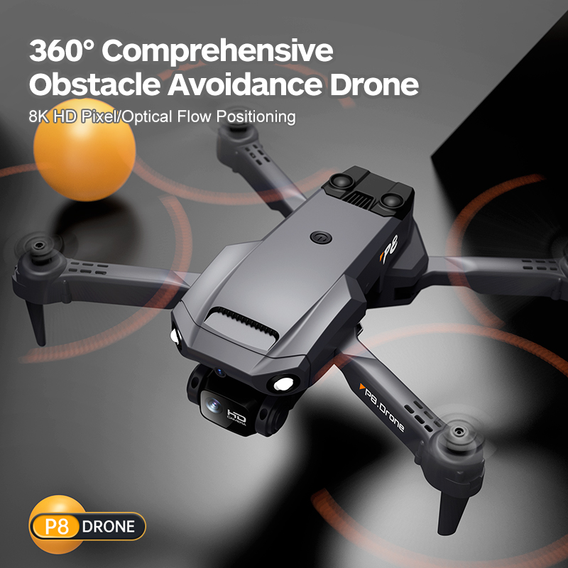 P8 Drone with ESC 6K HD Dual Camera 5G Wifi FPV 4 Sides Obstacle Avoidance Optical Flow Hover Foldable RC Helicopter