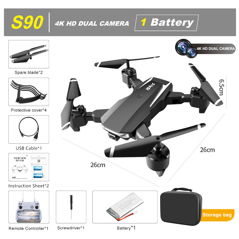 S90 Mini Drone WiFi FPV 4K HD Dual Camera Altitude Hold RC Foldable Helicopter One-Key Return Quadcopter High Quality Drone ToysType:white
