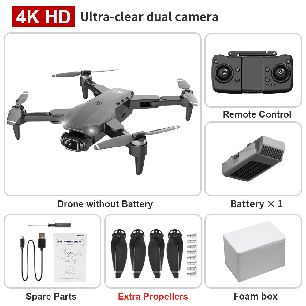 XKJ L900 PRO GPS Drone 4K Dual HD Camera Professional Aerial Photography Brushless Motor Foldable Quadcopter RC Distance1200MOrigin:China,Type:Gray