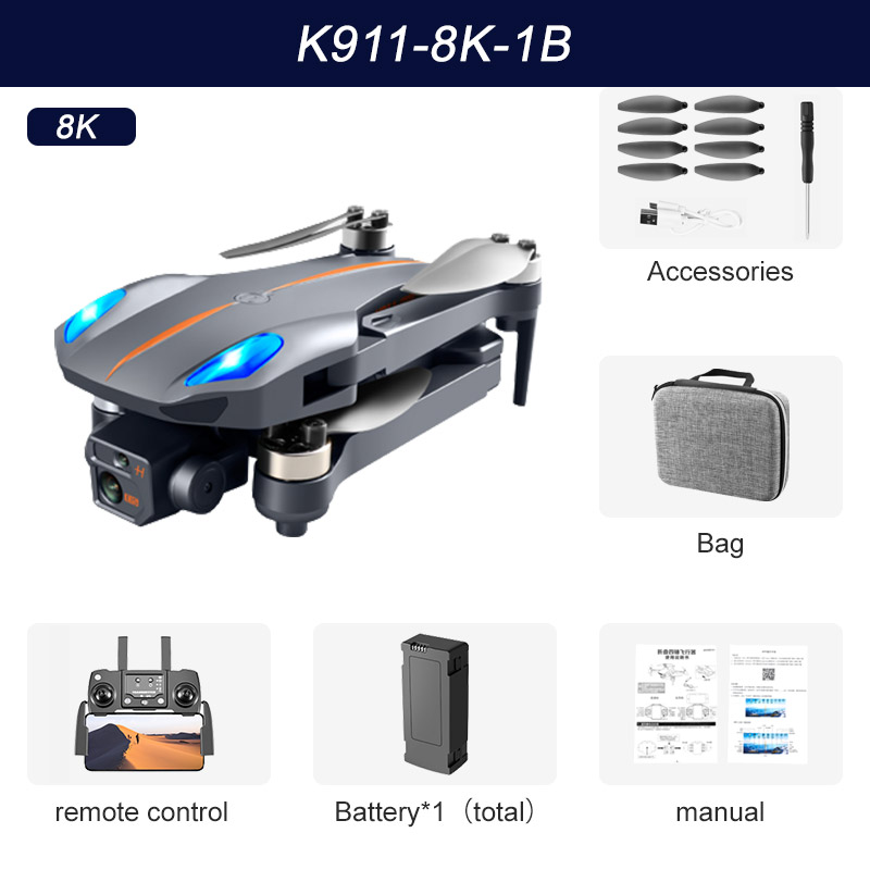 XKJ K911 MAX GPS Drone 4K Professional Obstacle Avoidance 8K DualHD Camera Brushless Motor Foldable Quadcopter RC Distance 1200MType:Gray