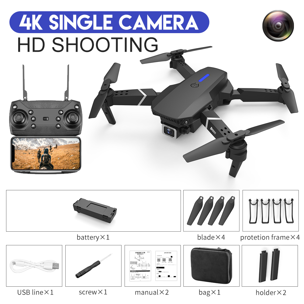 2022 New LSRC Quadcopter E88-525 Pro WIFI FPV Drone With Wide Angle HD 4K Camera Height Hold Avoidance RC Foldable Dron Gift ToyType:Gray