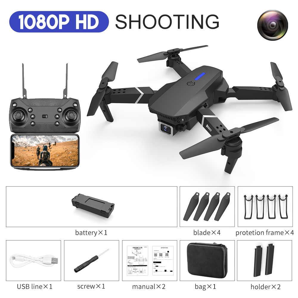 2022 New Quadcopter E88 Pro WIFI FPV Drone With Wide Angle HD 4K 1080P Camera Height Hold RC Foldable Quadcopter Dron Gift ToyOrigin:China,Type:Gray
