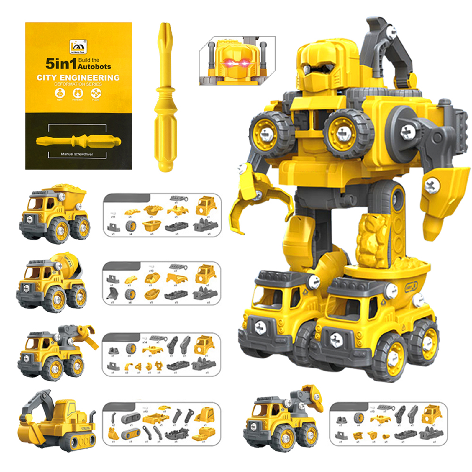 Take Apart Robot Toys Fire Truck 5 in 1 Construction Toys Kids Building Toys with Light and Music RC RobotType:Orange