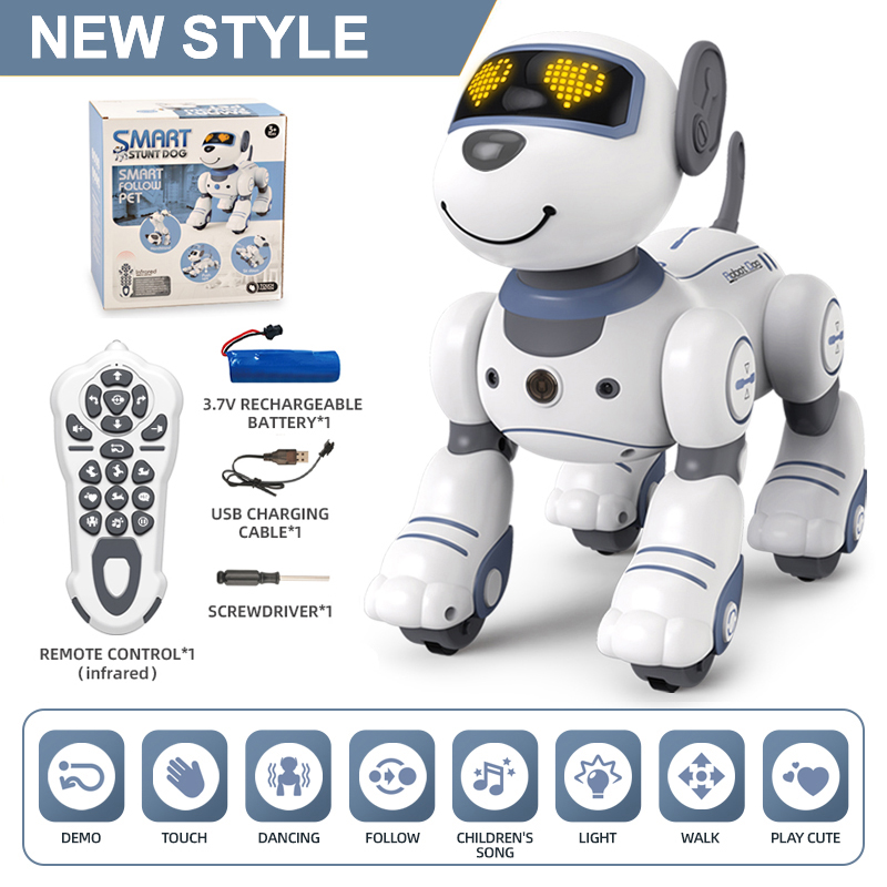 Funny RC Robot Electronic Dog Stunt Dog Voice Command Programmable Touch-sense Music Song Robot Dog for Children's ToysType:white