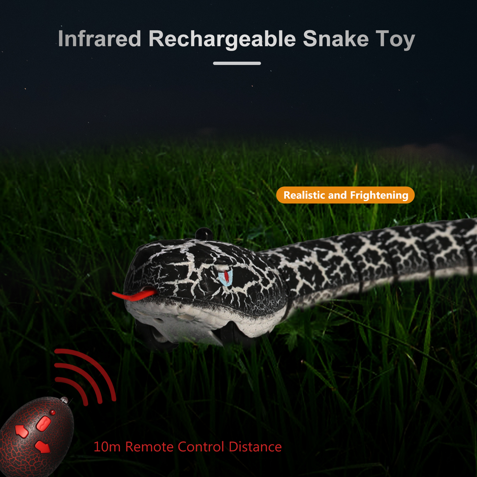 RC Snake Toy 15.5in Infrared Rechargeable Rattlesnake Toy with Retractable Tongue and Swinging Tail Gift for Kids Children