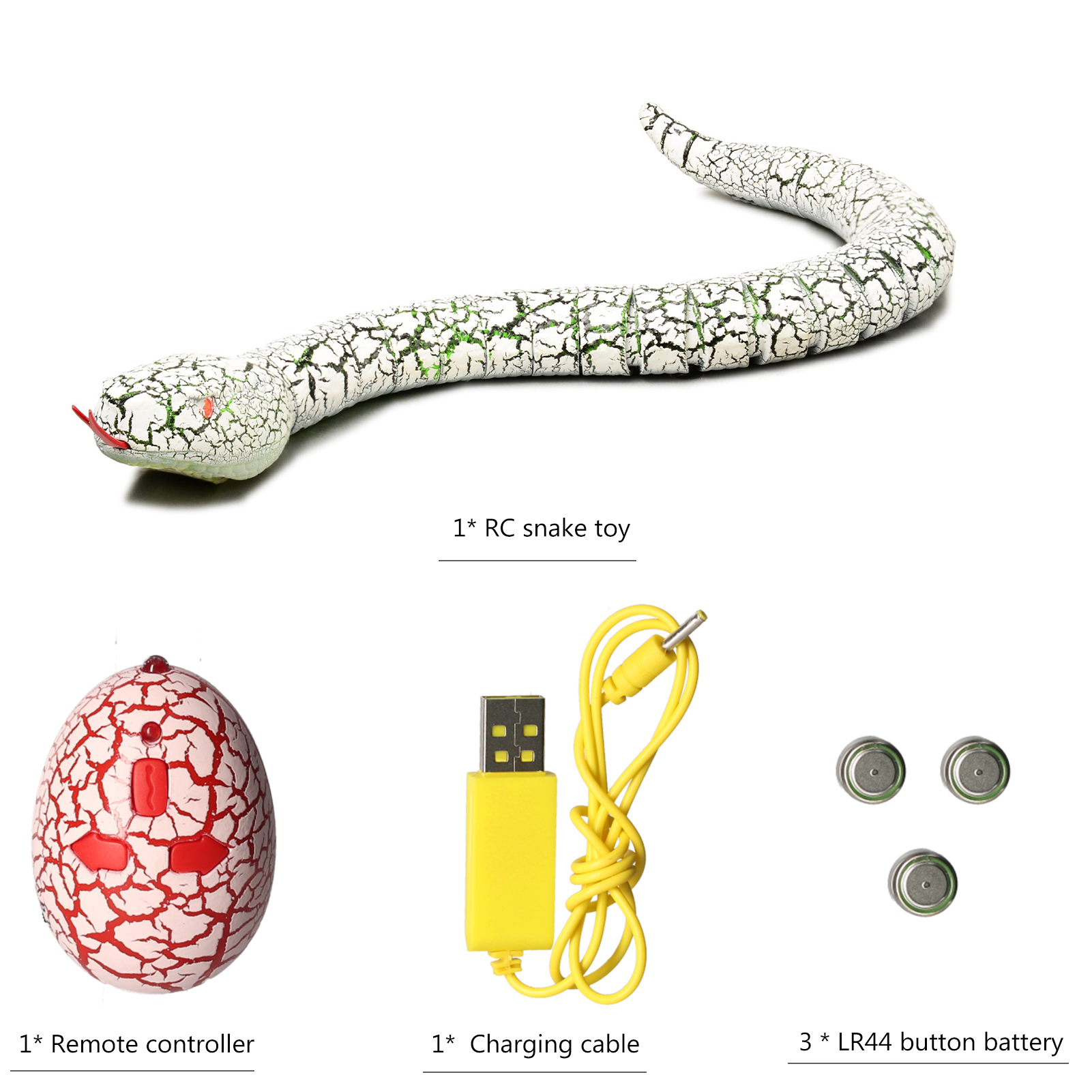 RC Snake Toy 15.5in Infrared Rechargeable Rattlesnake Toy with Retractable Tongue and Swinging Tail Gift for Kids ChildrenType:white