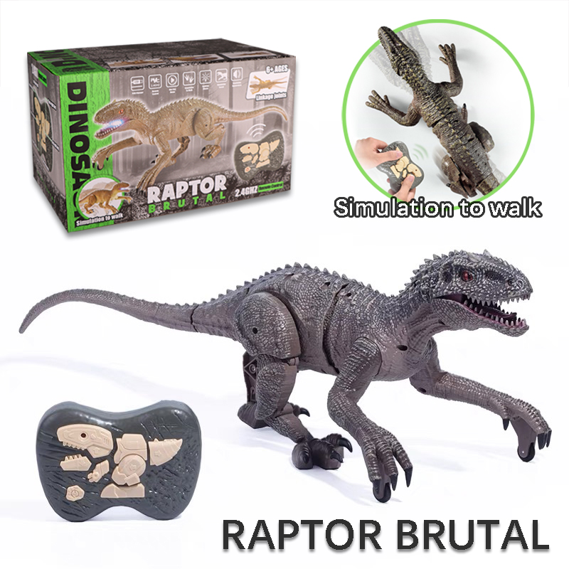 Dinosaur 2.4G RC Walking  Gray Raptor Animal Remote Control Jurassic Dinosaur Toy Electric Walking Animals Toys for Kids Gift