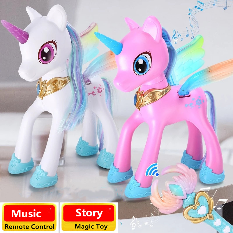 Cute Animal Intelligent Unicorn With Wing Remote Control Robot Can Music Speak Story Touch Sensing Unicorn Magic Control Kid Gif