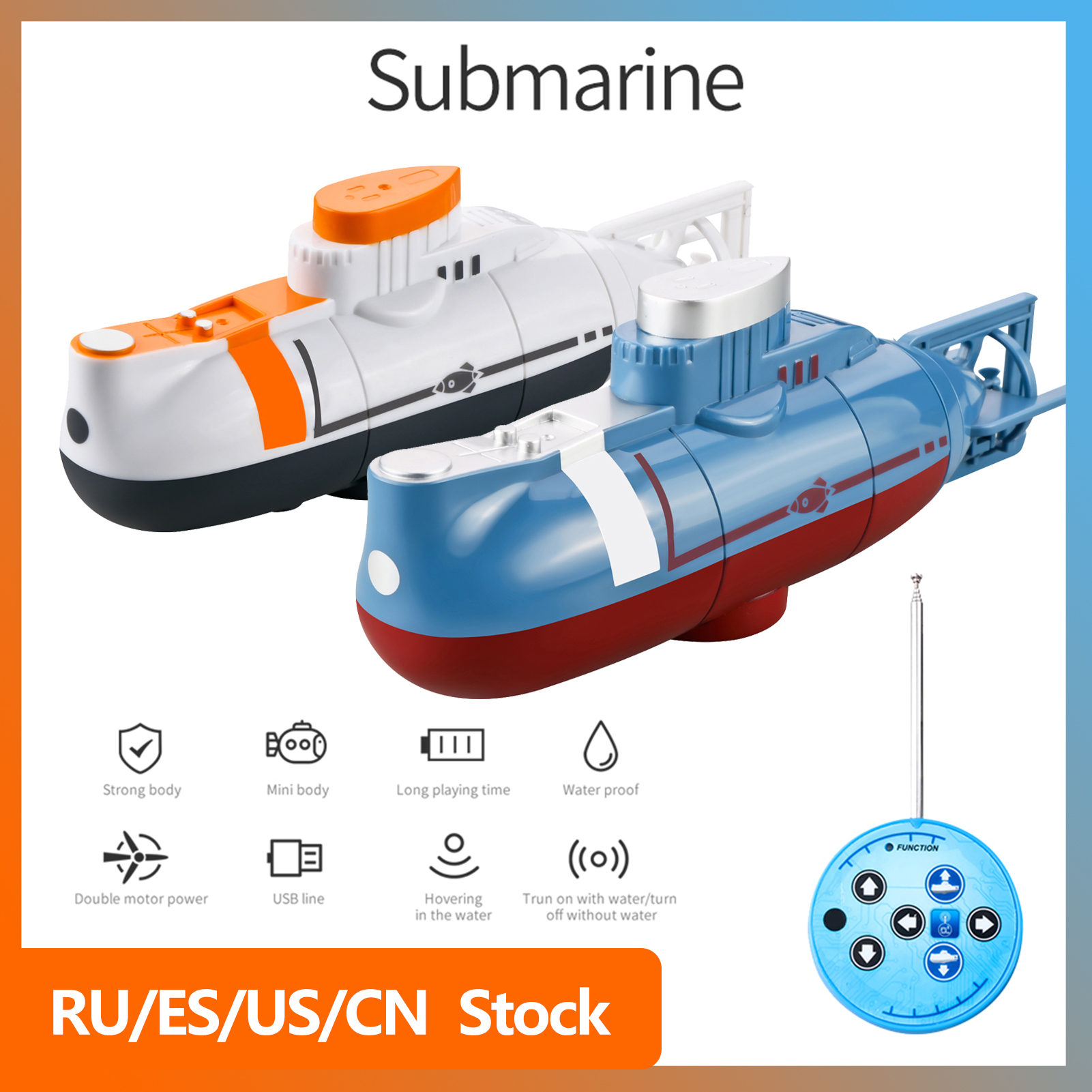 Mini RC Submarine 0.1m/s Speed Remote Control Boat Waterproof Diving Toy Simulation Model Gift for Kids Boys Girls New Year Gift