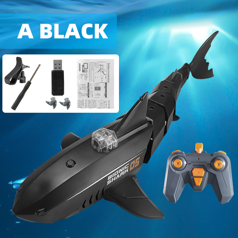 RC Submarine with 480P Camera Underwater Boat Toy Remote Control Shark Animal Robots on Radio Controlled Boats Toys for ChildrenType:Black