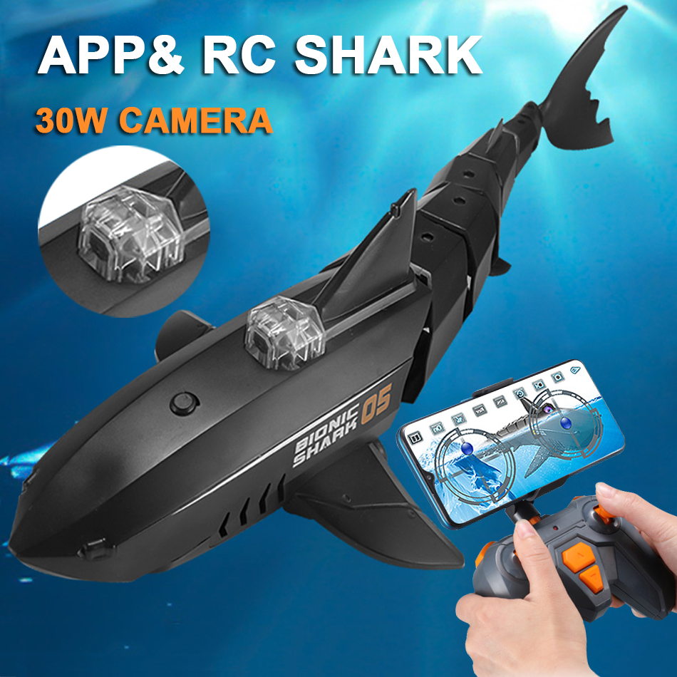 RC Submarine with 480P Camera Underwater Boat Toy Remote Control Shark Animal Robots on Radio Controlled Boats Toys for Children