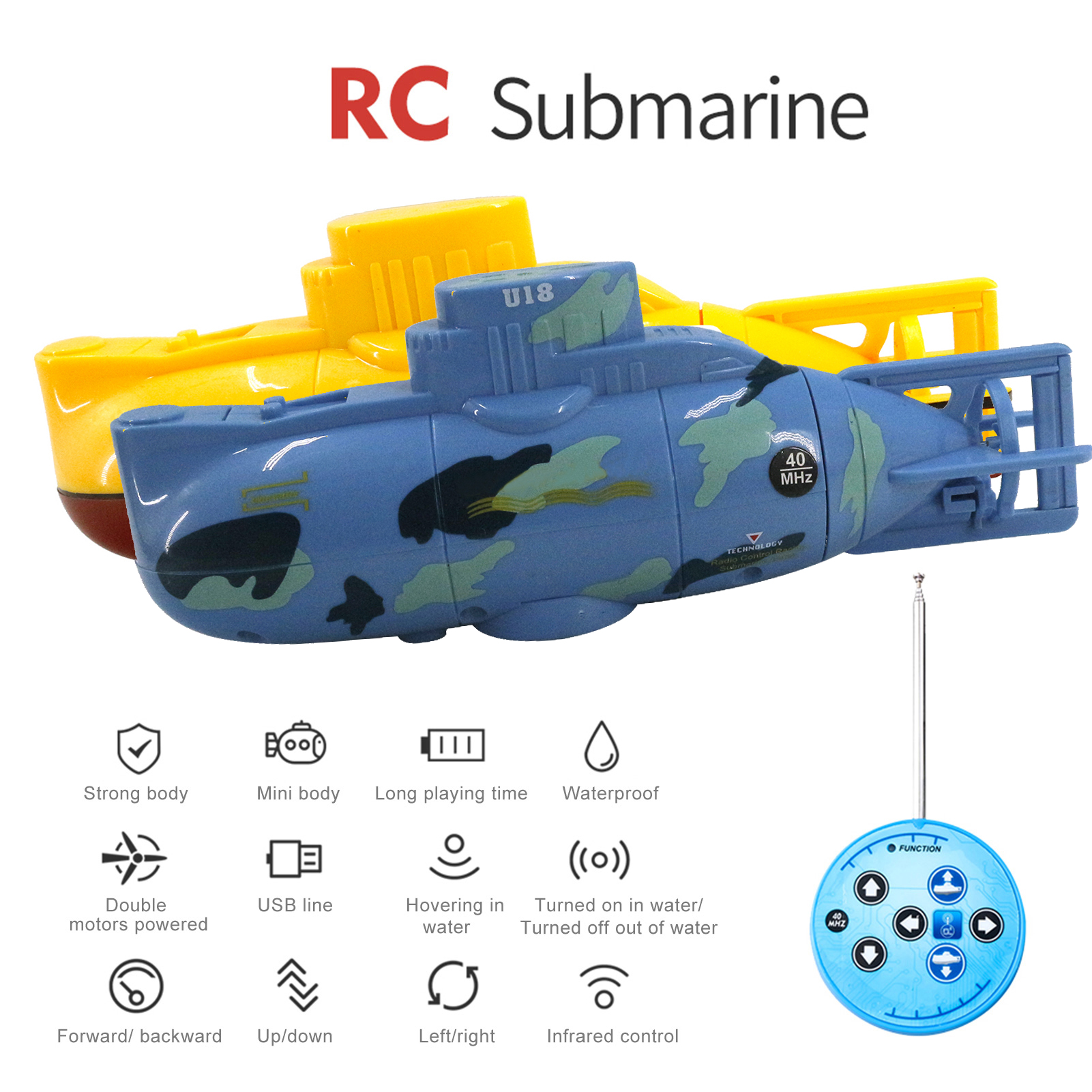 Mini RC Boat 6 Channel 0.1m/s Speed Remote Control Boat Ship Waterproof Diving Toy Simulation RC Model Model Gift For Kids