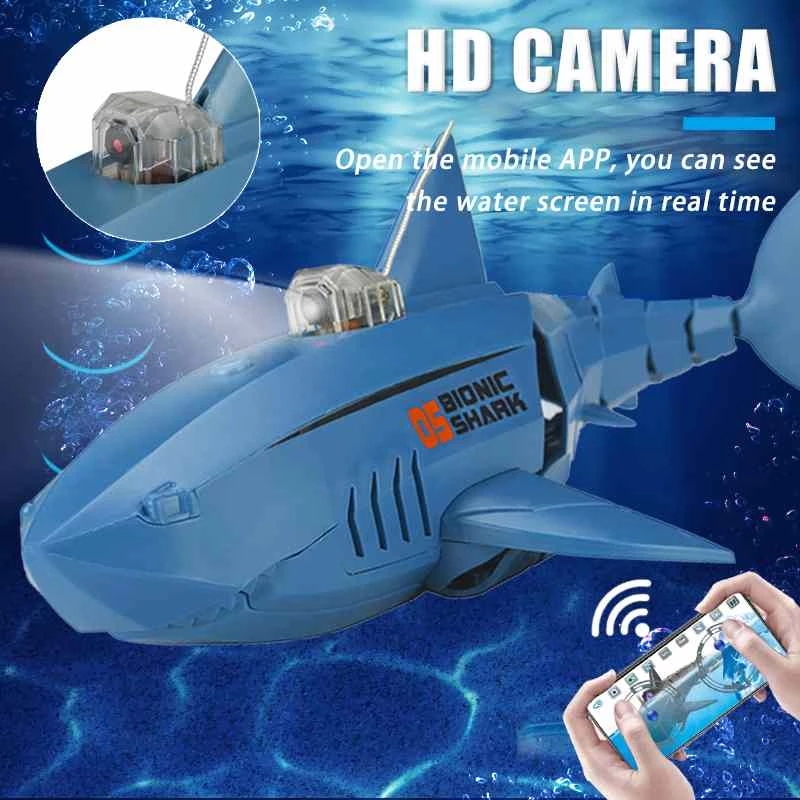 New 2.4Ghz RC Shark Underwater with HD Camera Remote Control Animals Robots Bath Tub Pool Electric Toys for Kids Boys Children