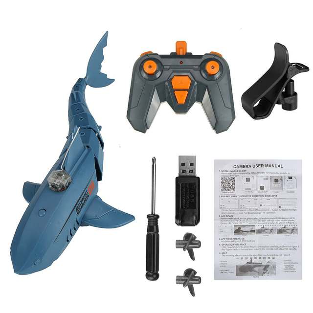 New 2.4Ghz RC Shark Underwater with HD Camera Remote Control Animals Robots Bath Tub Pool Electric Toys for Kids Boys ChildrenType:white