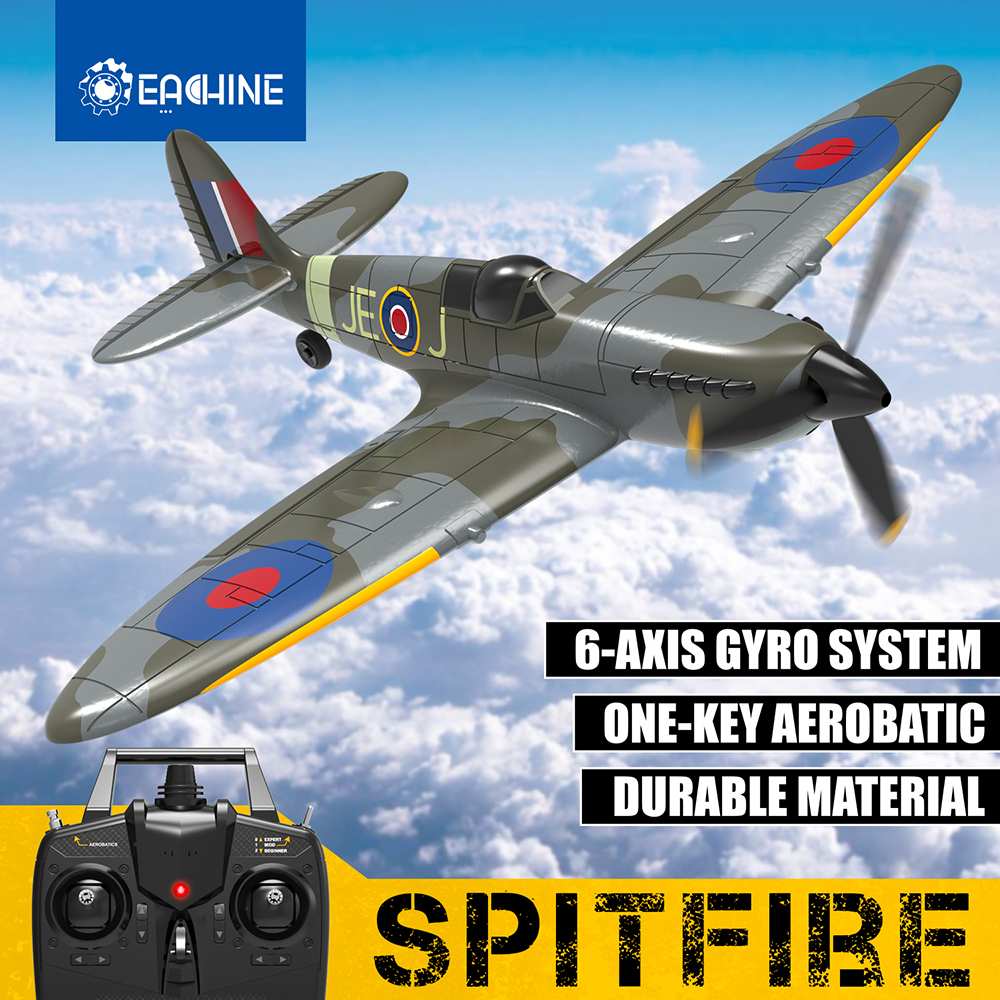 Eachine Spitfire RC Airplane 2.4GHz EPP 400mm Wingspan 6-Axis Gyro One-Key U-Turn Aerobatic Mini RTF for Trainer Beginner Toys