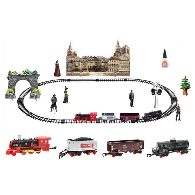 Children Electric Remote Control Rail Train Set Simulation DIY Assembly Model Train Toy Rechargeable Classic Steam TrainType:white