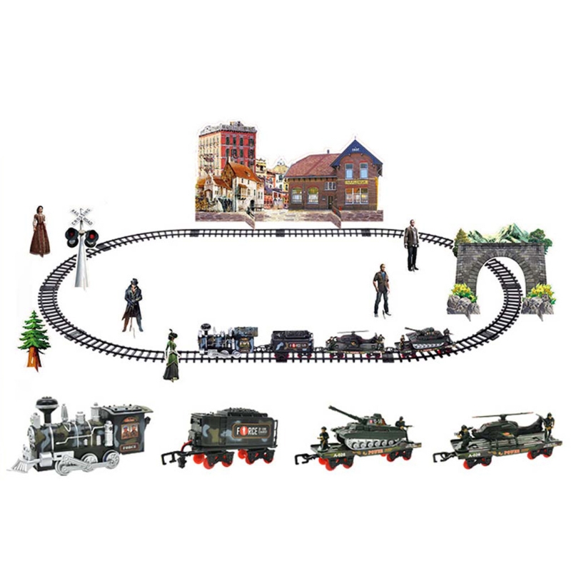Children Electric Remote Control Rail Train Set Simulation DIY Assembly Model Train Toy Rechargeable Classic Steam Train