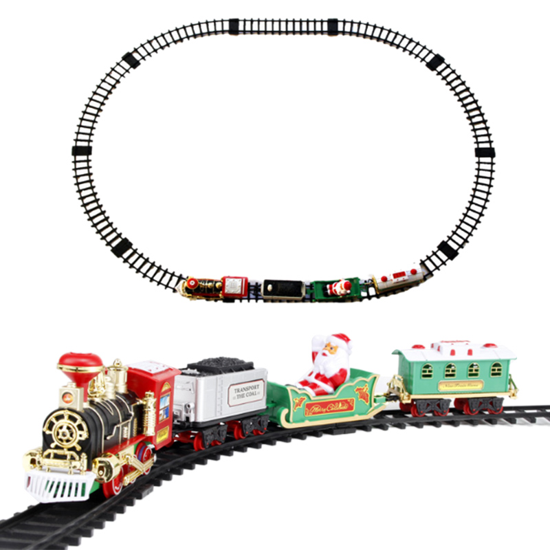-Toy Train Set With Lights And Sounds ,Christmas Train Set,Round Shape Railway Tracks For Around The Christmas Tree Battery Ope