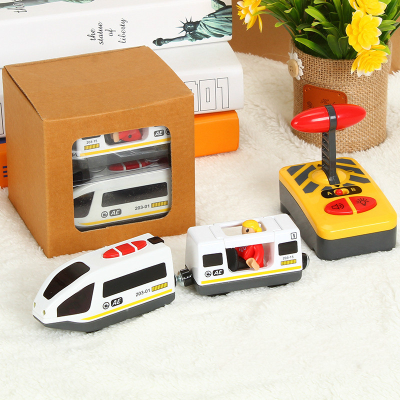 Doki Toy Remote Control RC Electric Train Toys Set Kid Slot Car Connected with Wooden Railway Track Present for Children 2022Type:white