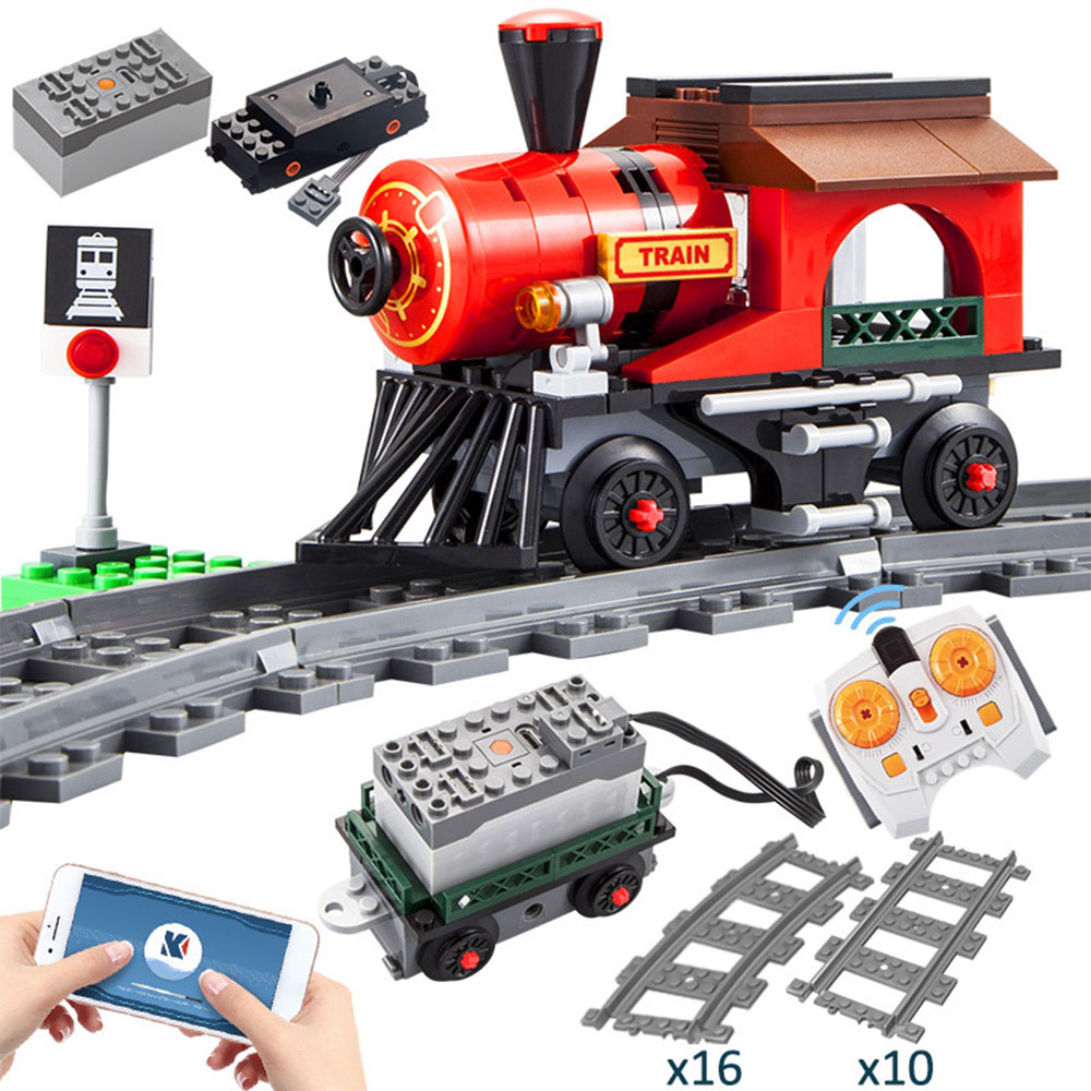 Remote Control Train Electric Rail Building Block DIY RC Track Railway Vehicle Bricks Gifts Toys for Children