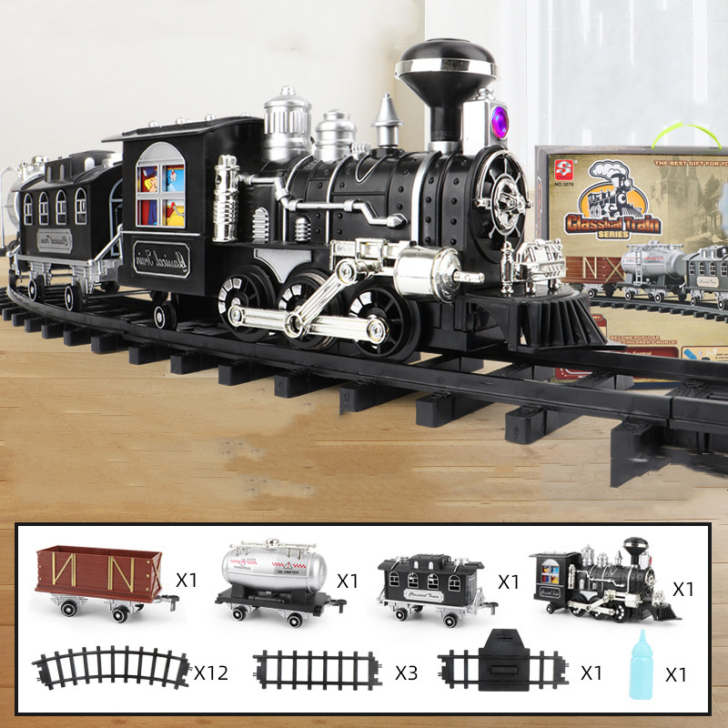 Remote Control Classical Train With Spray Fog Sound And Light Electric RC Track Rail Car Children Gifts For Boys Girls Age 3+Type:white