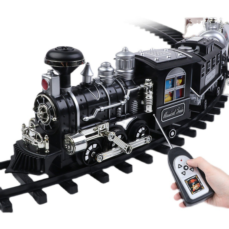 Remote Control Classical Train With Spray Fog Sound And Light Electric RC Track Rail Car Children Gifts For Boys Girls Age 3+