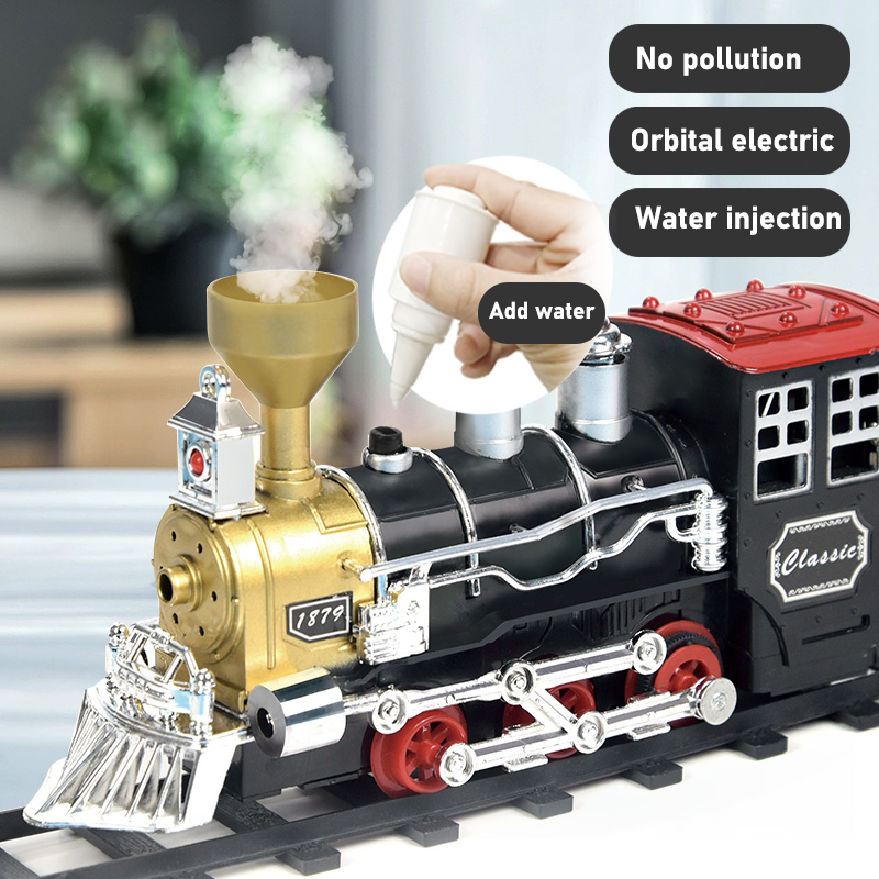 Children's Train Track Toy Electric Steam Simulation Smoking Multi-section Long Carriage Classic Train Set Boy Gift
