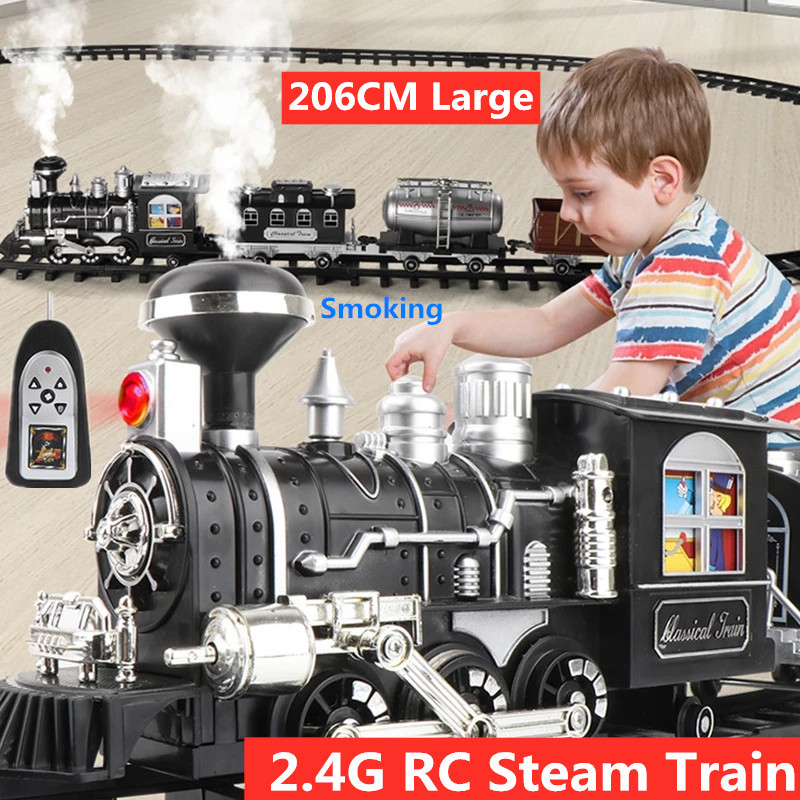 High Simulation Water Spray Smoking 2.4G RC Steam Train 204CM Track Railway DIY Assembly Electric Track Programm Classical Train