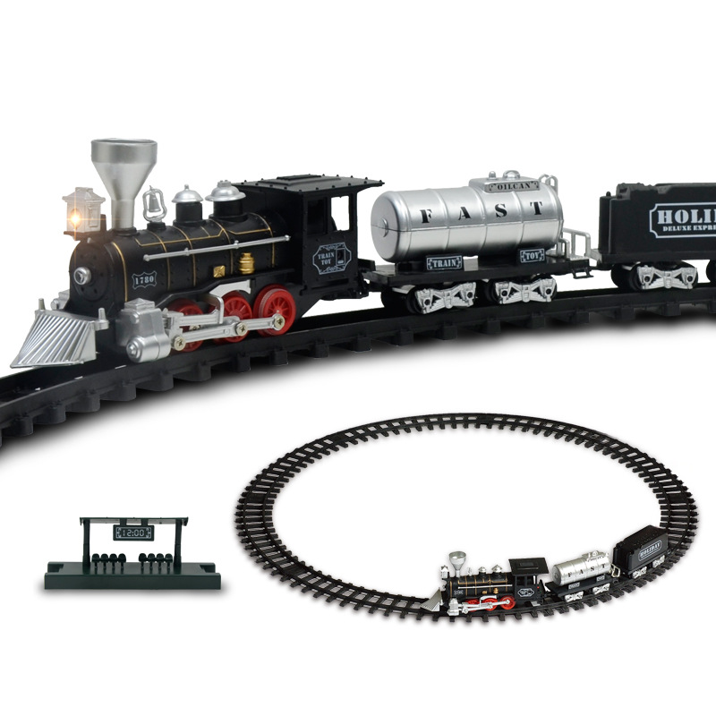 Iron Roads Railway Classical Freight Train Water Steam Locomotive Playset Simulation Model Electric Kids Train Toys For Boy Gift