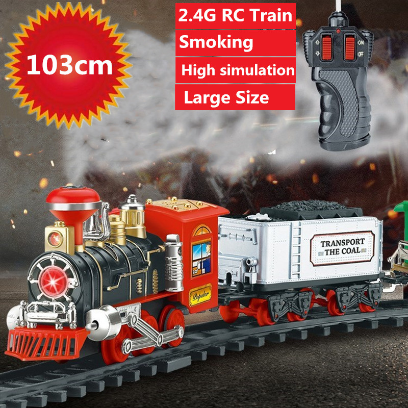 103cm Large Size Train 2.4G Remote Control RC Train With Smoking function high simulation smoke train model Classic steam train