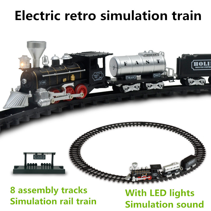 Electric rail train Classic  track train Simulation model with Light Children  Railway Train  independent assembly