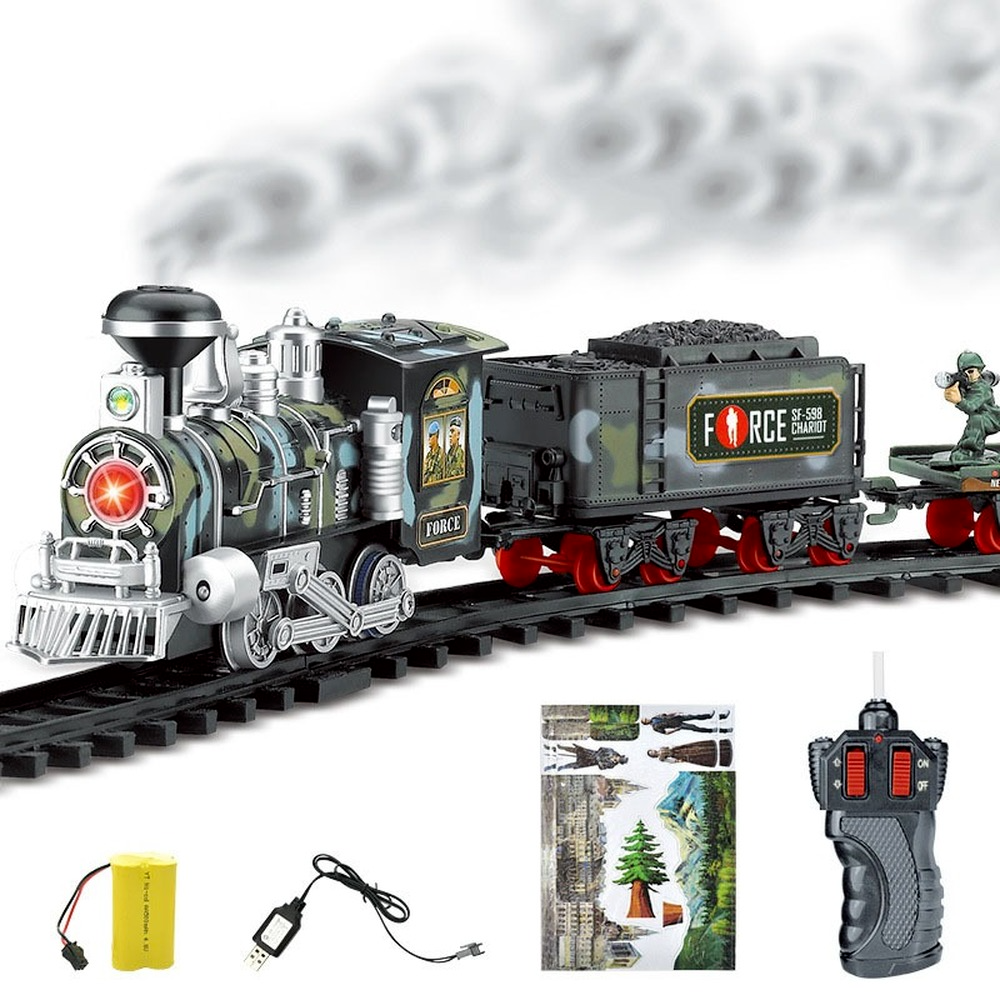 Electric Smoke RC Steam Train Track Simulation Model Remote Control train Conveyance Car Rechargeable Set Model Kids Toy