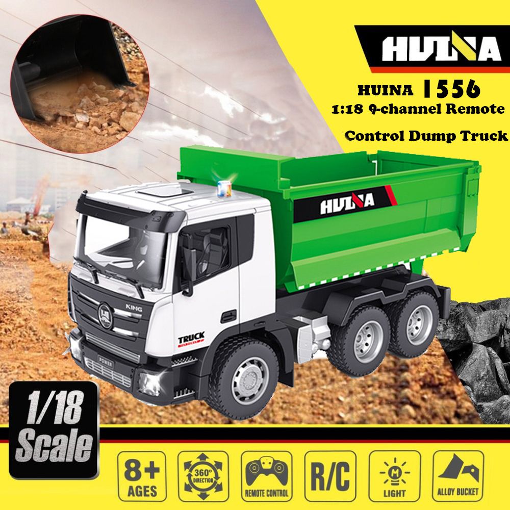 HUINA 1:18 RC Truck Tractor Remote Controlled Excavator Collection Electric Cars New 1556 9CH Heavy Duty Toys For Boy Adults