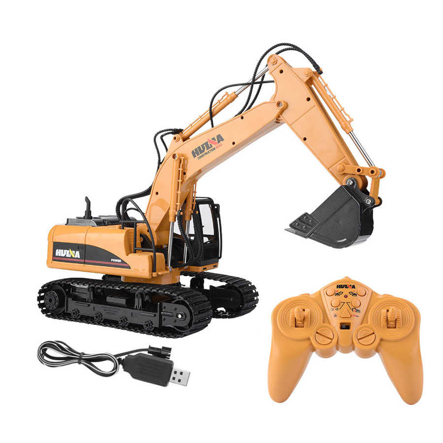 HUINA1550 15CH 680 Degree Rotation Remote Control Excavator Truck 1/14 Excavator Construction Vehicle Toy Gift with Light
