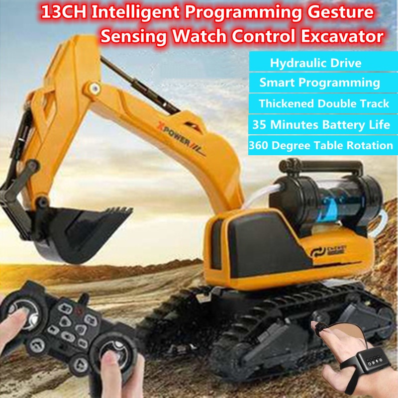 Smart programming HydraulicWireless Remote Control Excavator 35Mins Thickened Double Track 360° Table Rotation RC Truck Toy Gift