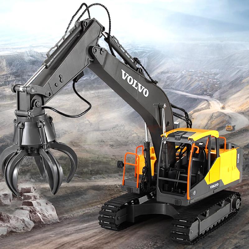 E568 2.4G 3in1 Alloy RC Excavator 1:16 Alloy 17ch Big RC Trucks Simulation Excavator Remote Control 3-Type Engineer Vehicle Toys
