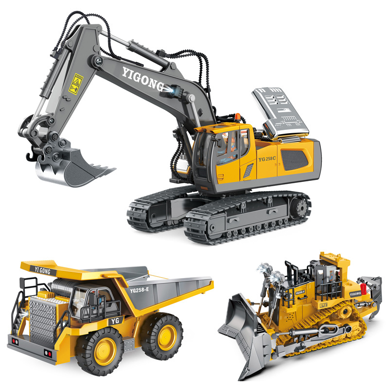 11 Channels RC Excavator 2.4G RC Bulldozer Dumper Alloy Car Engineering Vehicle Electric Model Simulation Birthday Gift
